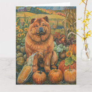 Cartão Cão Chow Chow Colheita de Outono Dia de Ação de Gr
