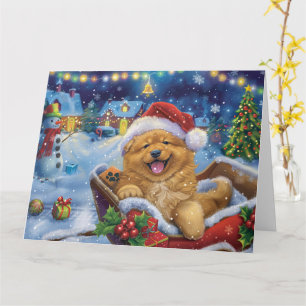 Cartão Cão Chow Chow em Trineo Neve Natal