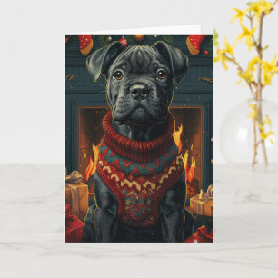 Cartão Cão Corso Com Presentes De Natal Lareira