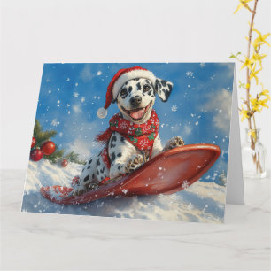 Cartão Cão Dalmata em Trenó Deixe Nevar Natal
