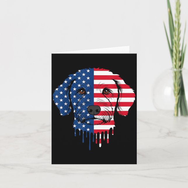 Cartão Cão de Água Português de 4 de Julho Bandeira Ameri (Frente)