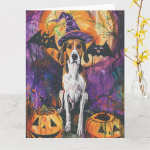 Cartão Cão de caça inglês americano de Halloween Abóbora