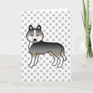 Cartão Cão de Cartoon de Cinza de Lobo-Luz Siberiano Husk