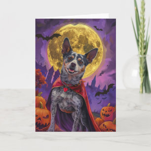 Cartão Cão de Gado Australiano de Halloween Abóboras Assu