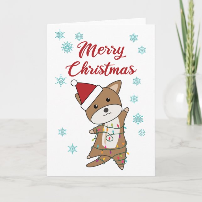 Cartão Cão de Natal Alegre Neve Inverno Cachorrinho Wauwa (Frente)