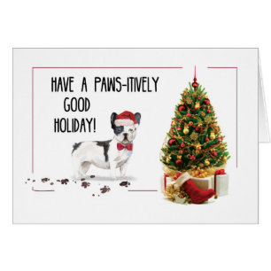 Cartão Cão de Natal Engraçado e Branco