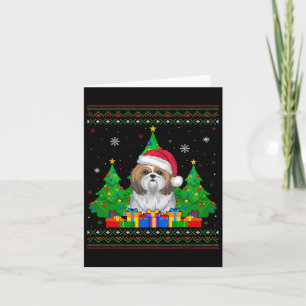 Cartão Cão de Natal Santa Hat Shih Tzu, um suor feio