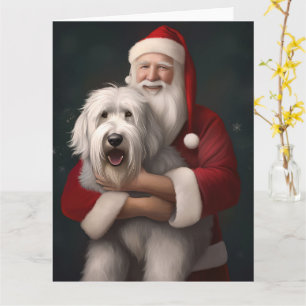 Cartão Cão de Ovelha do Inglês Antigo com Natal Festivo d