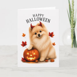 Cartão Cão diabo de Halloween da raça Pomerânia