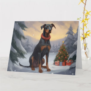 Cartão Cão Doberman na Neve Natal