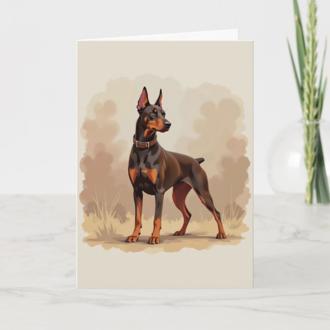 Cartão Cão Doberman Pinscher Marrom Ferrugem Vermelho (Frente)