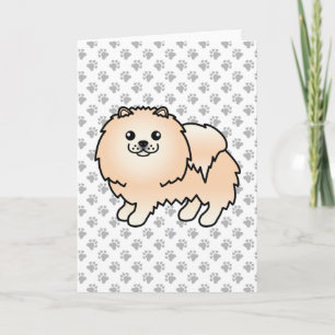Cartão Cão e patas de cartoon canino creme Pomeraniano