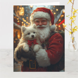 Cartão Cão Esquimó Americano com Papai Noel Natal Festivo
