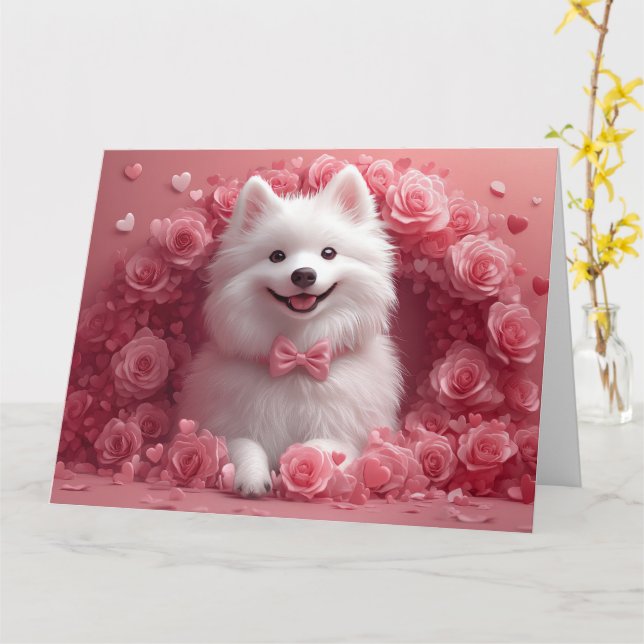 Cartão Cão Esquimó Americano com Rosas - Dia dos Namorado (Flor Amarela)