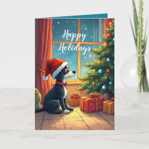 Cartão Cão fiel vigiando a manhã de Natal