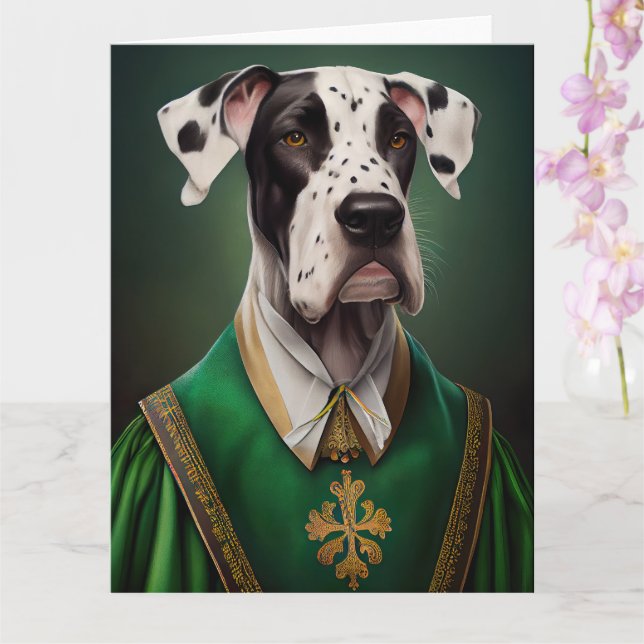 Cartão Cão Great Dane vestido para o Dia de São Patrício (Orquídea)