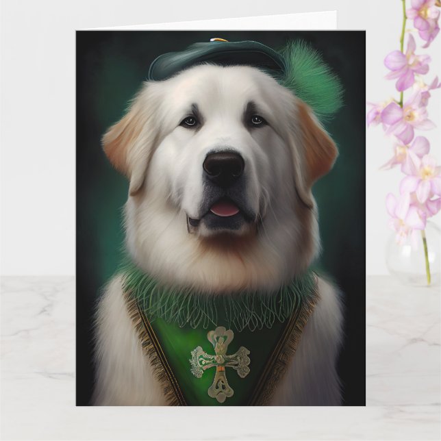 Cartão Cão Great Pyrenees em Roupa de Dia de São Patrício (Orquídea)