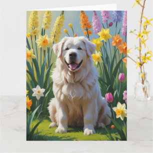 Cartão Cão Great Pyrenees Pintura de Flores de Primavera