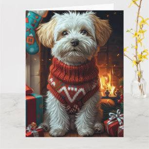 Cartão Cão Havanês Com Presentes de Natal