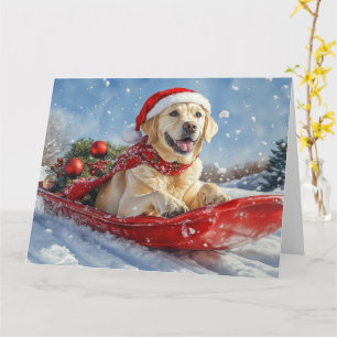 Cartão Cão Labrador em Trenó Deixe Nevar Natal