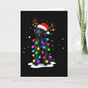 Cartão Cão Labrador Lab Preto Luzes Divertidas de Natal R