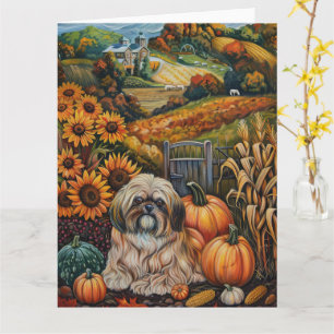 Cartão Cão Lhasa Apso Ação de Graças da Colheita de Outon
