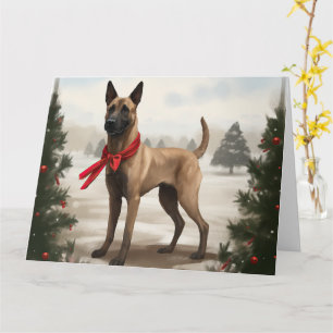 Cartão Cão Malinois Belga na Neve Natal