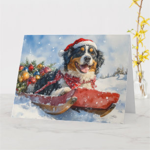 Cartão Cão Montanhês Suíço Maior em Trineo de Natal