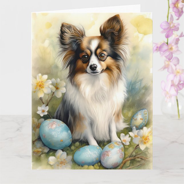 Cartão Cão Papillon com Feriado de Ovos de Páscoa (Orquídea)