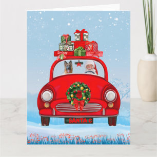 Cartão Cão Pastor Alemão no Carro com Papai Noel