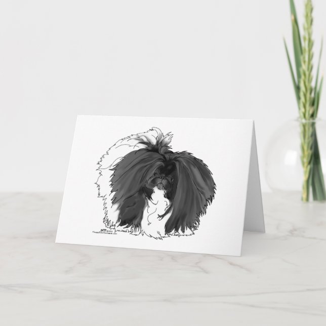 Cartão Cão Pequinês Preto e Branco (Frente)