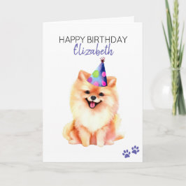 Cartão Cão Pomeraniano Personalizado Feliz Aniversário