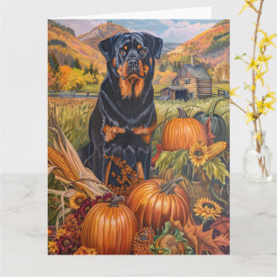 Cartão Cão Rottweiler Colheita de Outono Dia de Ação de G