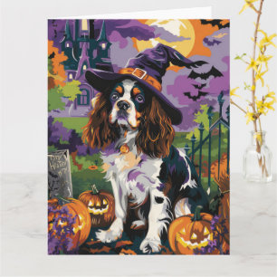 Cartão Cão Springer Spaniel Assustador Abóbora de Hallowe