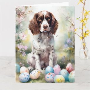 Cartão Cão Springer Spaniel com Ovos da Páscoa Feriado