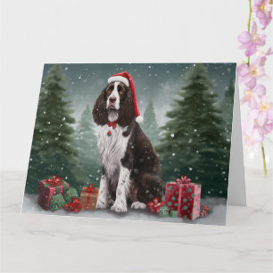 Cartão Cão Springer Spaniel na Neve Natal