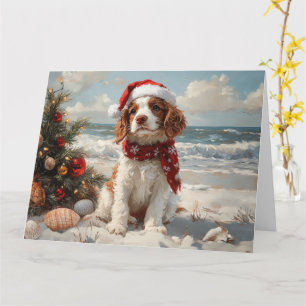 Cartão Cão Springer Spaniel Natal Vintage Praia