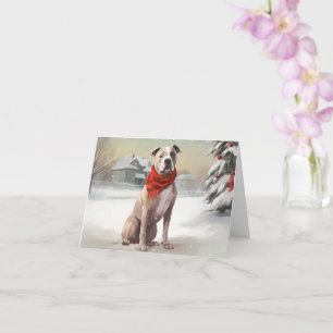 Cartão Cão Staffordshire Americano na Neve Natal