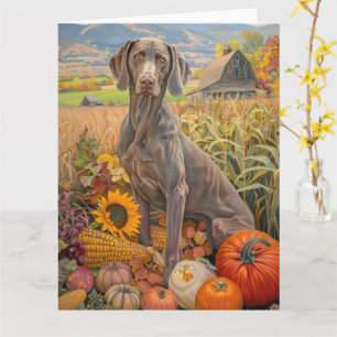 Cartão Cão Weimaraner Colheita de Outono Ação de Graças