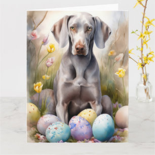 Cartão Cão Weimaraner com Ovos de Páscoa Feriado