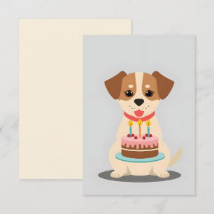 Cartão Cãozinho adorável com bolo de aniversário