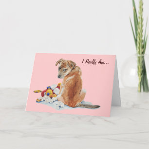 Cartão Cãozinho castanho-bonito com cão ursinho com pena