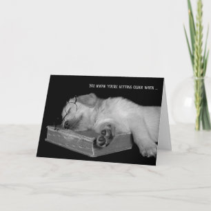 Cartão cãozinho do humor-ouro de aniversário no livro