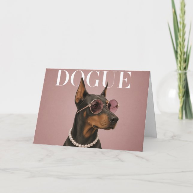 Cartão Capa de Cachorra Doberman Rosa (Frente)