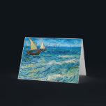 Cartão Capa de mar em Saintes-Maries | Vincent van Gogh<br><div class="desc">A paisagem marinha em Saintes-Maries (1888), por Vincent van Gogh, captura o movimento vibrante do mar ao longo da costa de Saintes-Maries-de-la-Mer, no sul de França. Esta pintura mostra pinceladas enérgicas de Van Gogh e uso ousado de cores, retratando barcos de pesca na água com ondas rolantes sob um céu...</div>