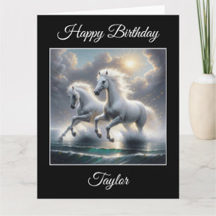 Cartão Capa de Mar Maiestosa de Cavalos Brancos Glitérico