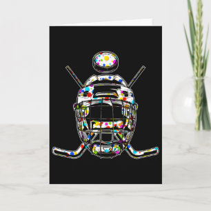 Cartão Capacete de Hóquei e Disco Pontinhos Coloridos Ret