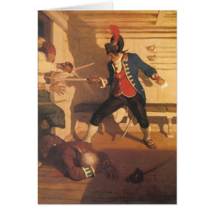 Cartão Capitão Pirata Vintage, Batalha de Espadas por NC 