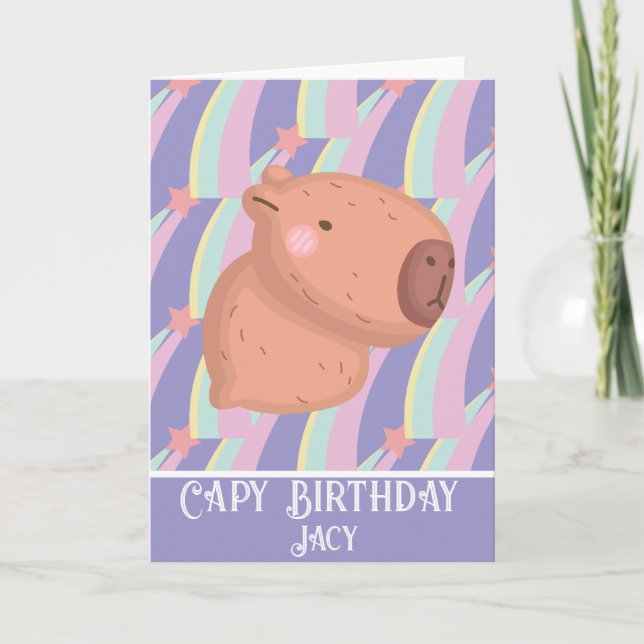 Cartão Capivara Arco-Íris Aniversário Fofa (Frente)