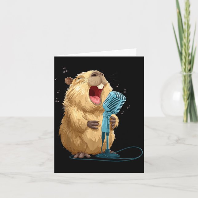 Cartão Capivara de Karaokê Fofa com Microfone para Cantor (Frente)